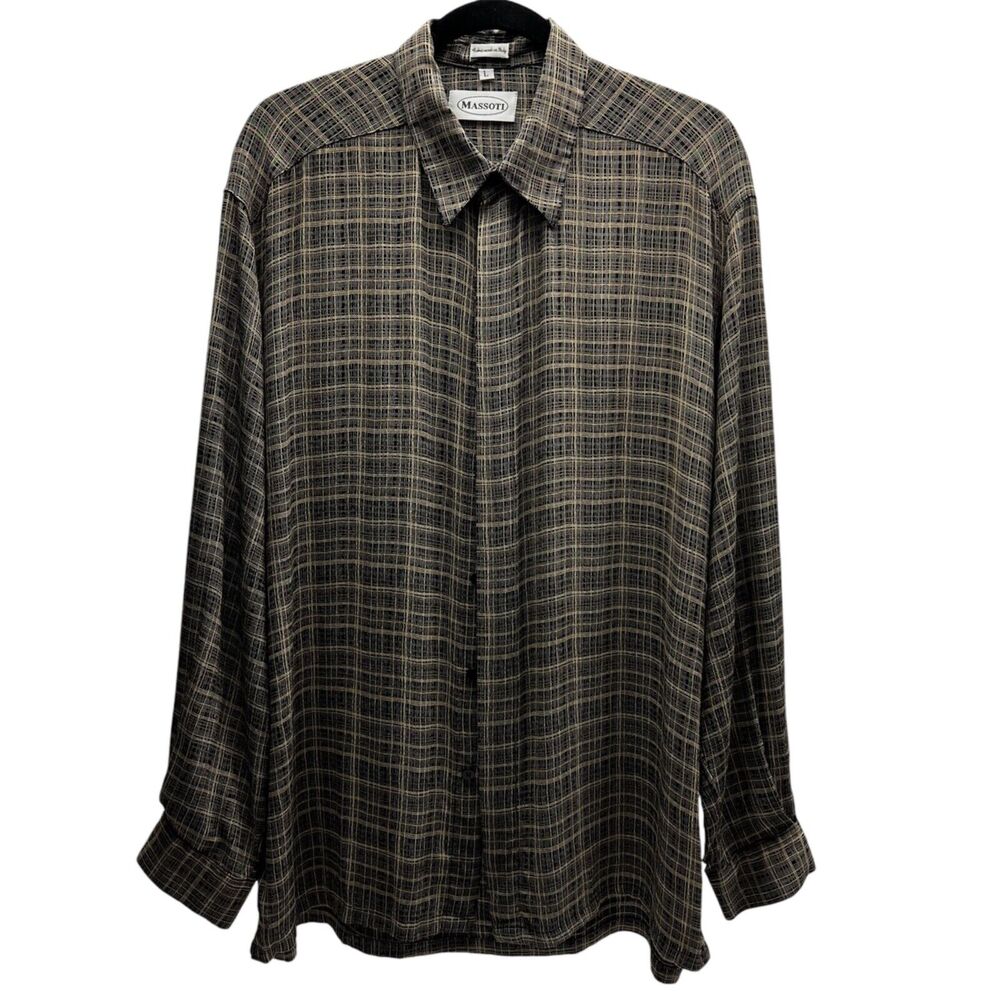 Massoti Men's Large Brown Plaid Button Down Long Sleeve Made in Italy Shirt